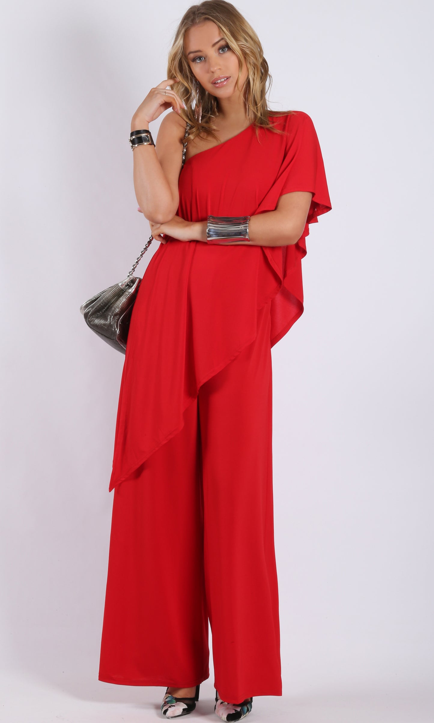 RV1048SS Red One Shoulder Jumpsuit (Pack)