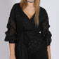 Sheer Wrap Top with Gathered Puff Sleeves and Polka Dot Flocked Fabric