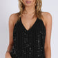 W51307SS BLACK & SILVER SEQUIN T BACK CAMI TOP (Pack)