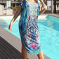 Aqua Blue Cold Shoulder Rhinestone Embellished Tunic Dress (Pack)