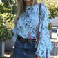 Printed Chiffon Top with Ruffles and Bell Sleeves 