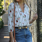 Classic Johnny Collar Floral Printed Shirt