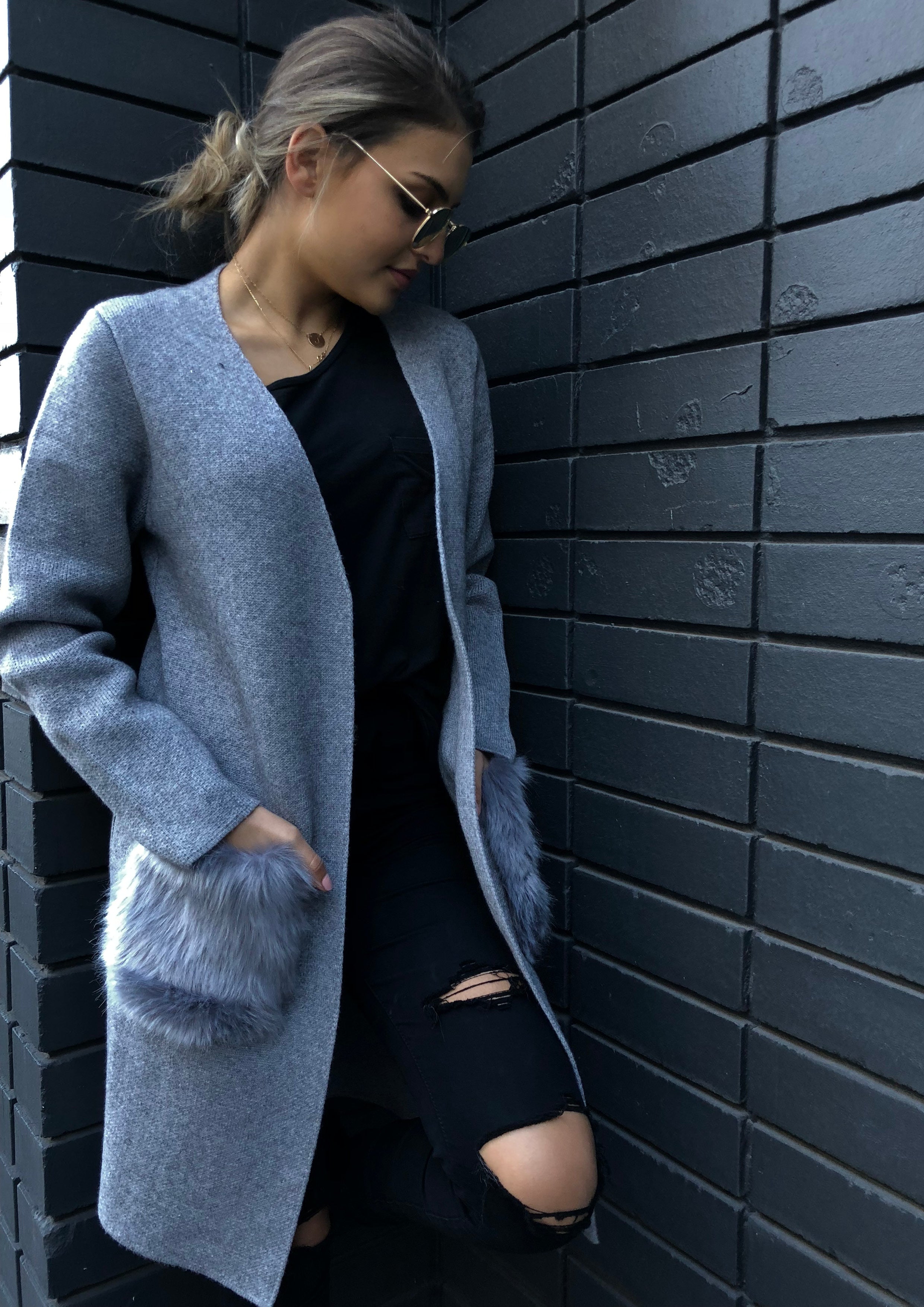 Fur clearance pocket cardigan