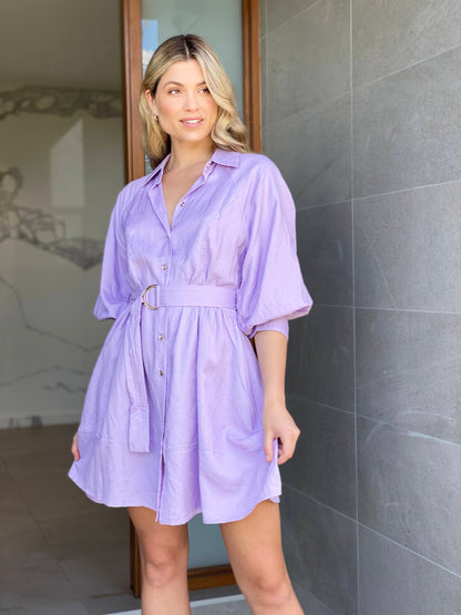 LA1191-2SS Collared Balloon Sleeve Shirt Dress - More Colours Available