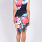 Bright floral printed and fitted v neck dress.