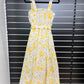 LA1217-4SS Floral Square Neck Cotton Midi Dress