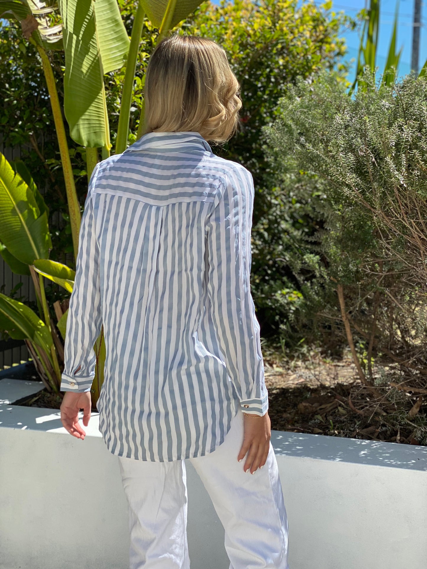XW20198-13SS Stripe Button Up Long Sleeve blouse (Pack) - SALE $10