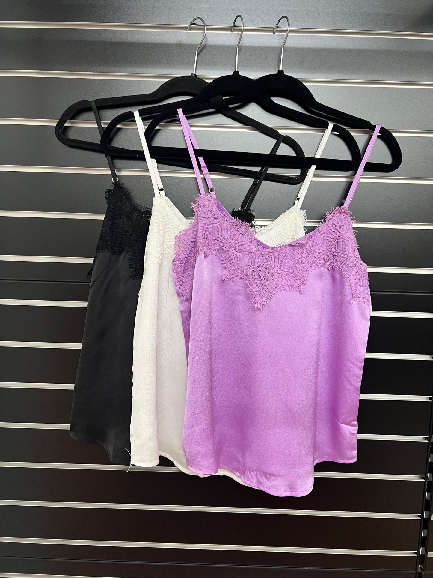 LA0792SS Satin Lace Detail Cami Top