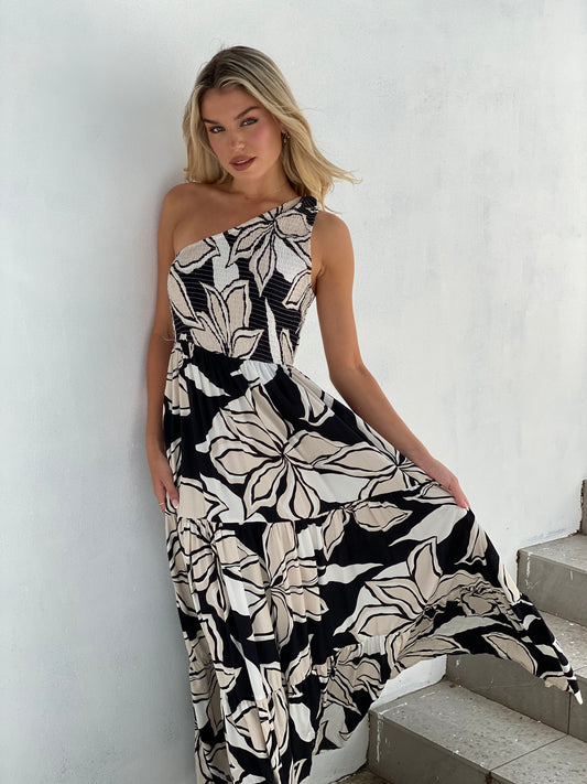 XW20557SS Floral One-Shoulder Maxi Dress - More Colour Available