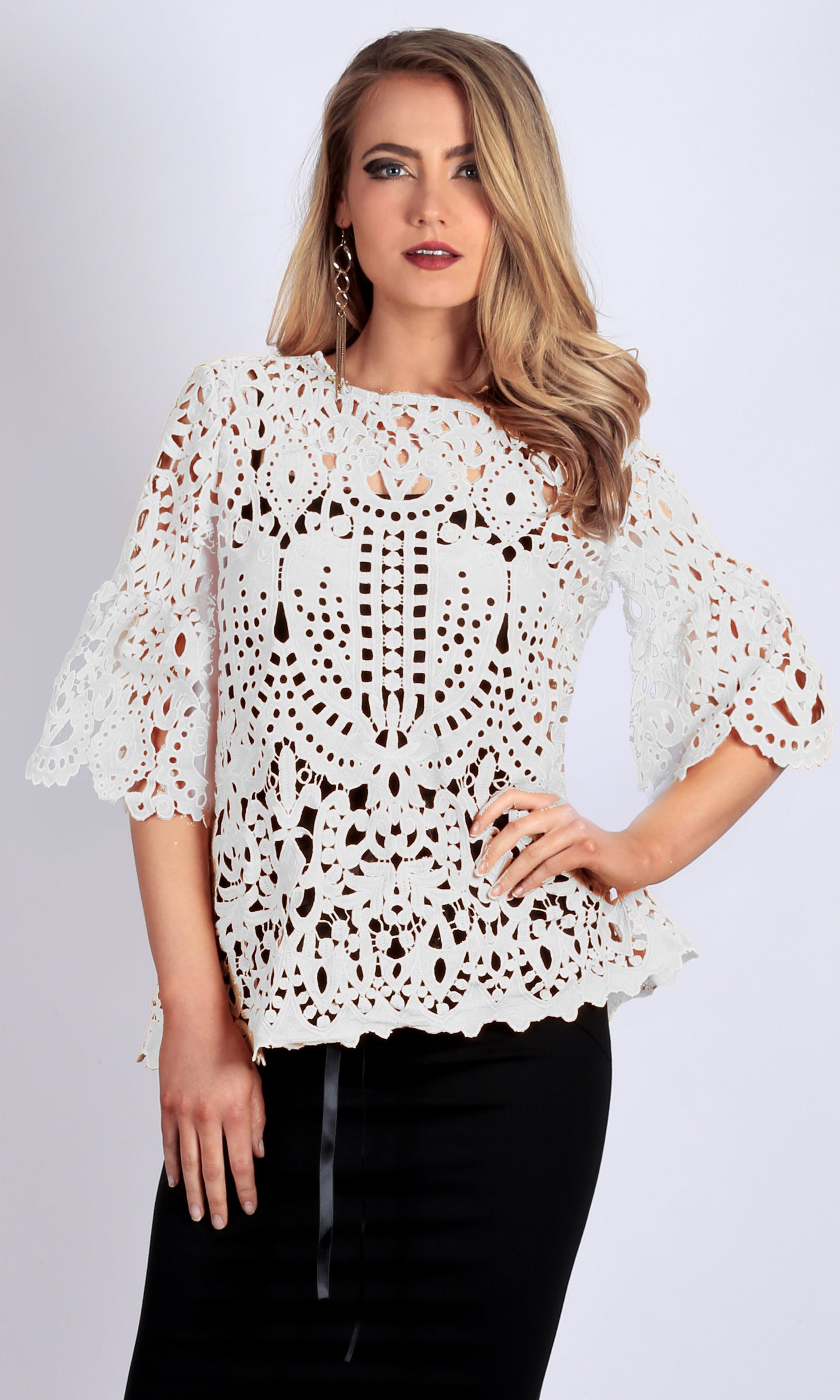 RV0832SS Elegant White Crochet Lace Top (Pack) On Sale