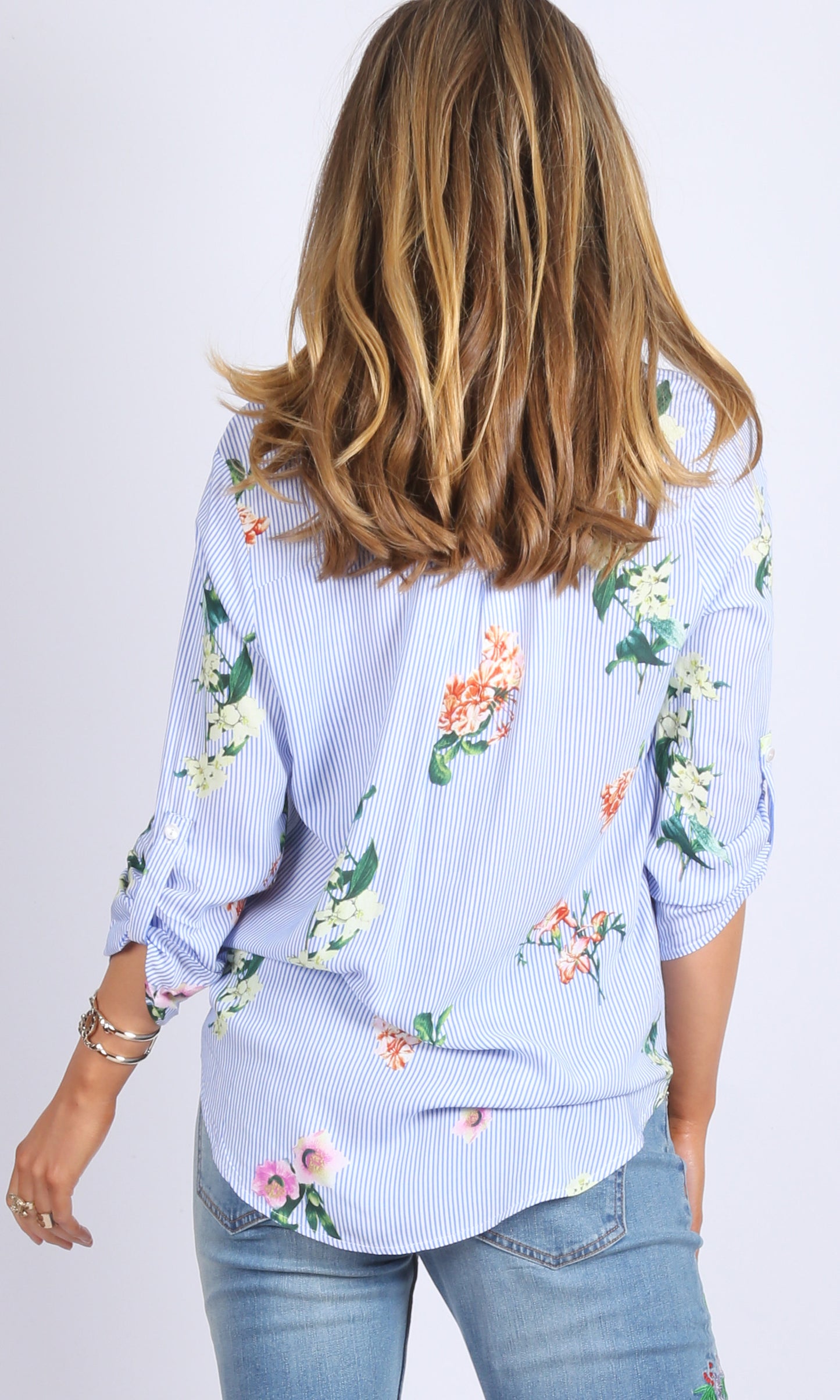 Classic Johnny Collar Floral Printed Shirt