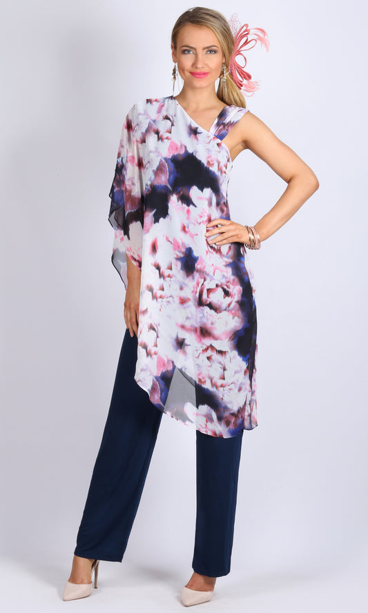 Floral Print Chiffon Overlay Jumpsuit 