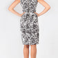  Printed sleeveless mid length fitted pencil style dress with contrasting detail.