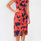 Printed, extended sleeve, mid length fitted wrap dress with knot detail.