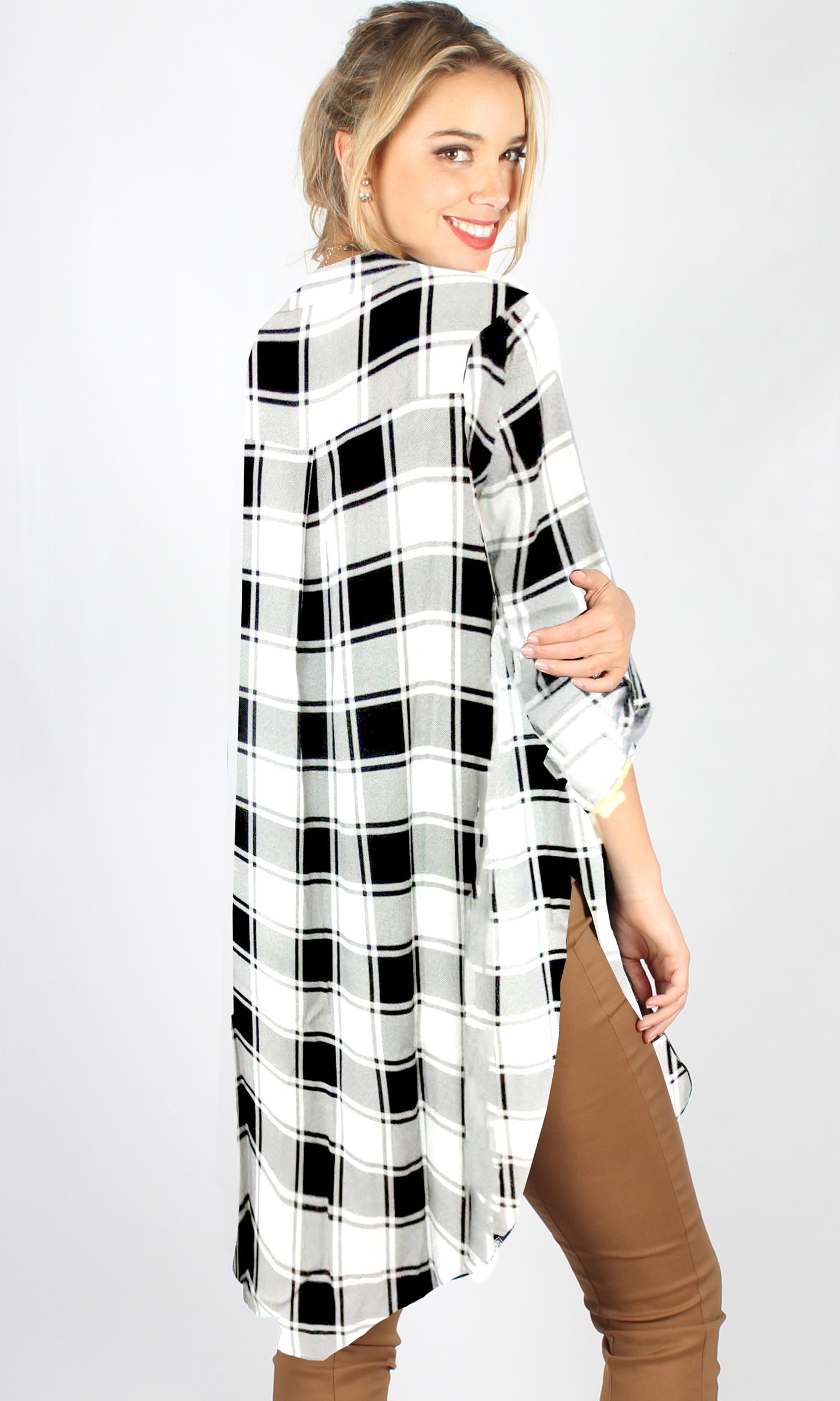 YW1796-1SS Checked Button Up Long Sleeve Dress (Pack)