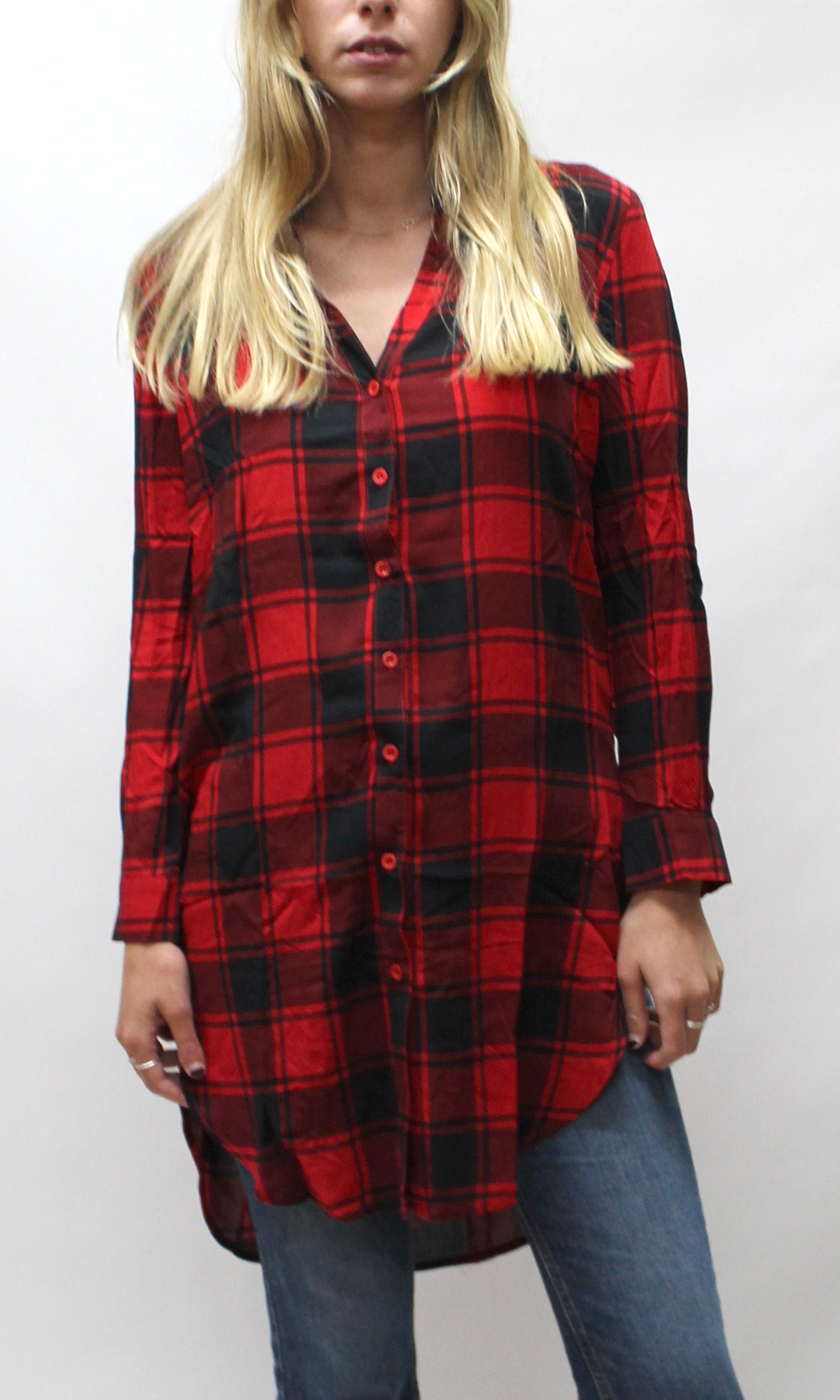 YW1796-1SS Checked Button Up Long Sleeve Dress (Pack)