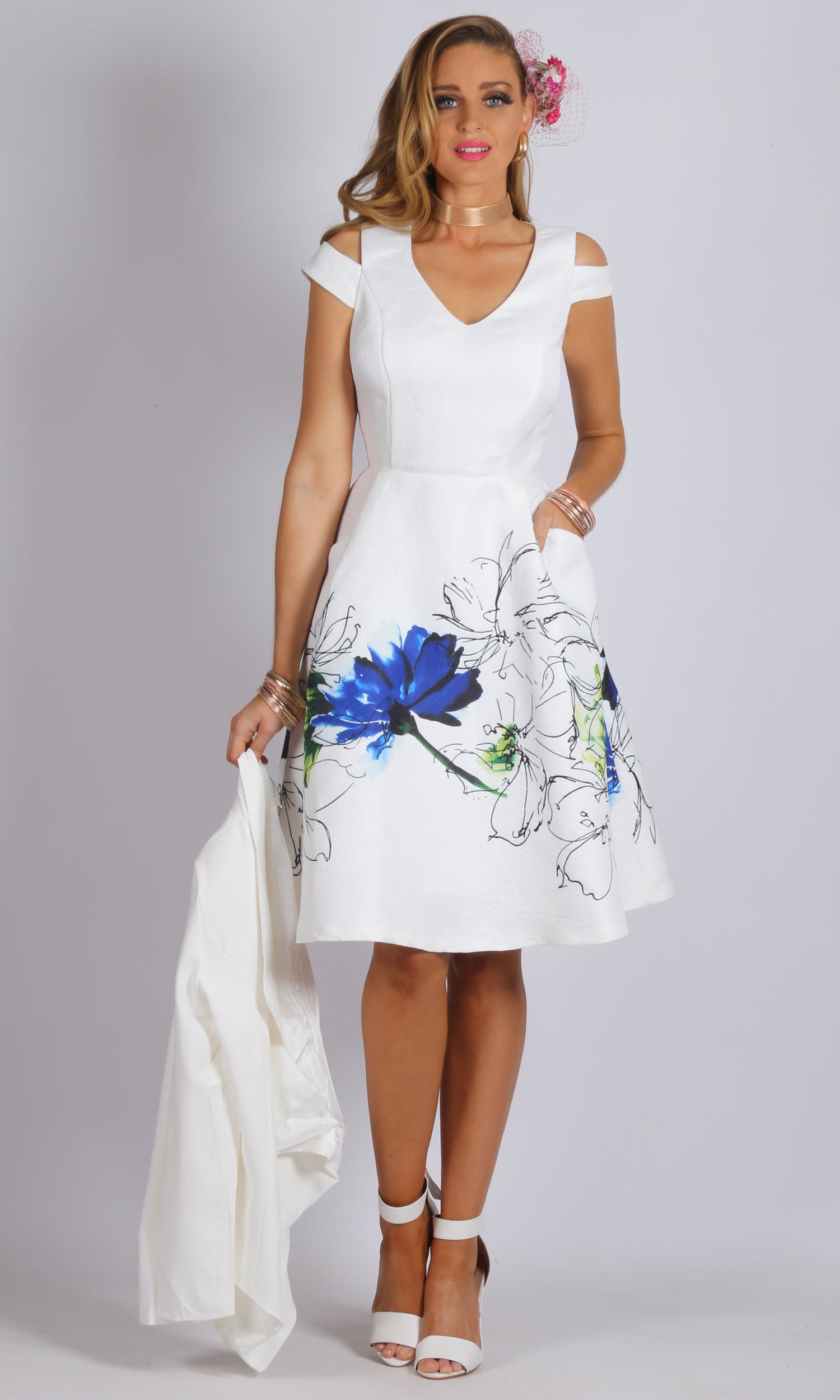 A Line Box Blue Floral Printed Dress