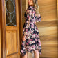 LA095-3SS long sleeve flora print dress