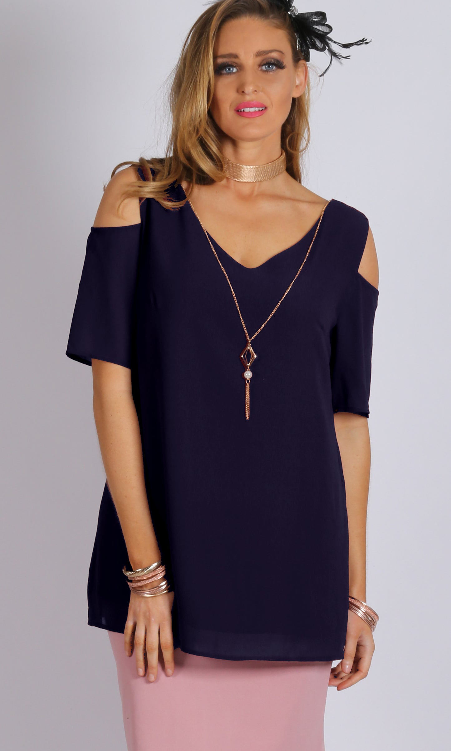 Cold Shoulder Top with Removable Necklace Hardware