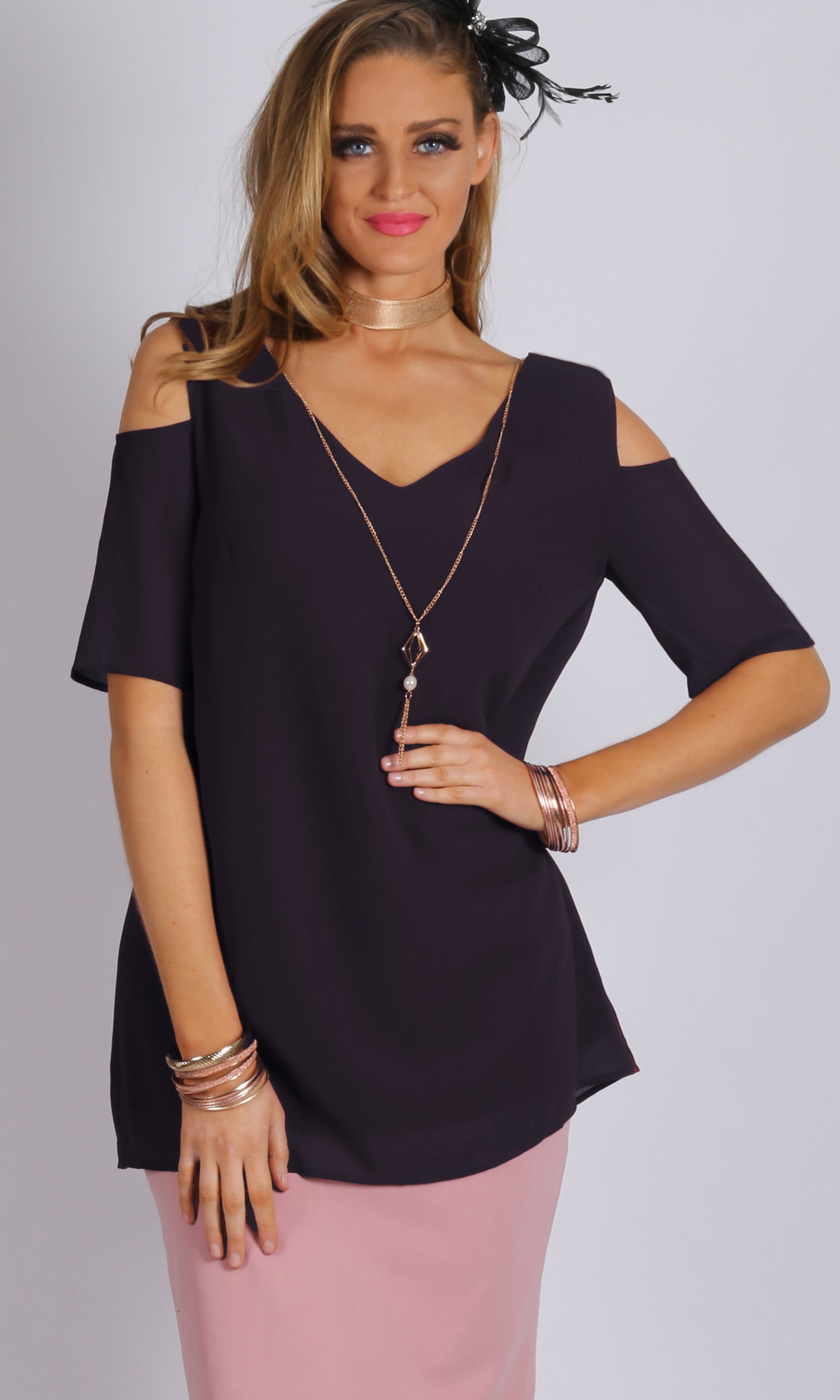 Cold Shoulder Top with Removable Necklace Hardware