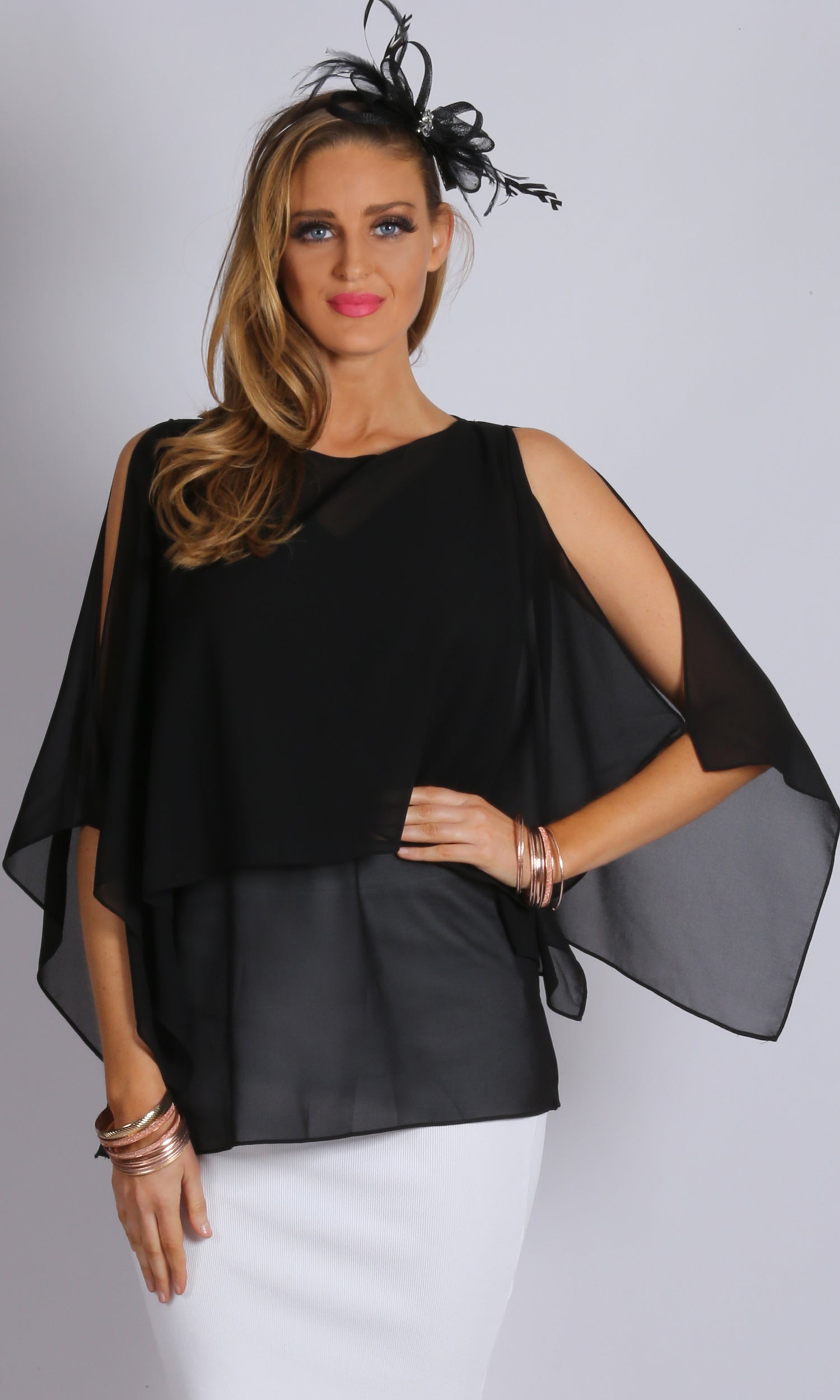Chiffon Cold Shoulder Overlay Top