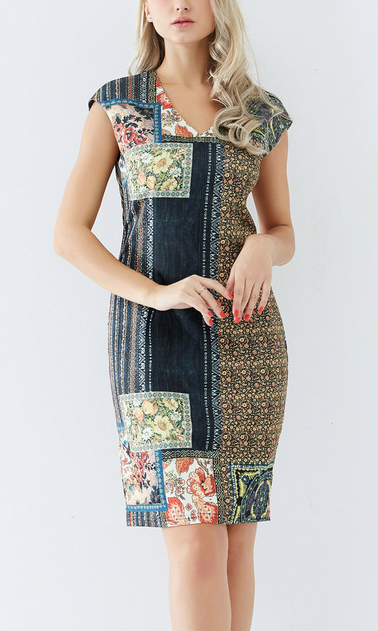 Tapestry Print Extended Sleeve Dress