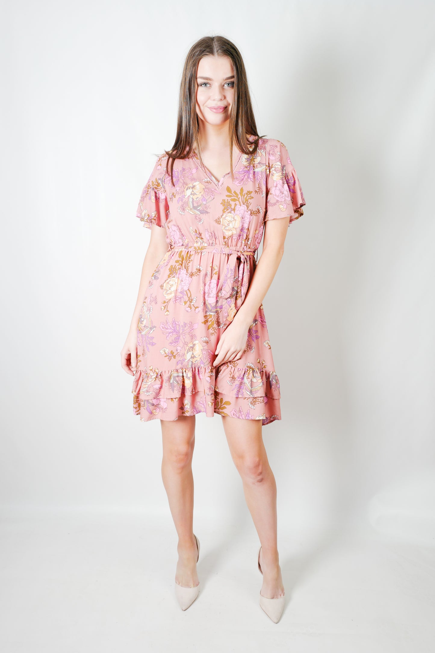VY0339-2SS Ruffle Sleeve Floral Dress(Pack)