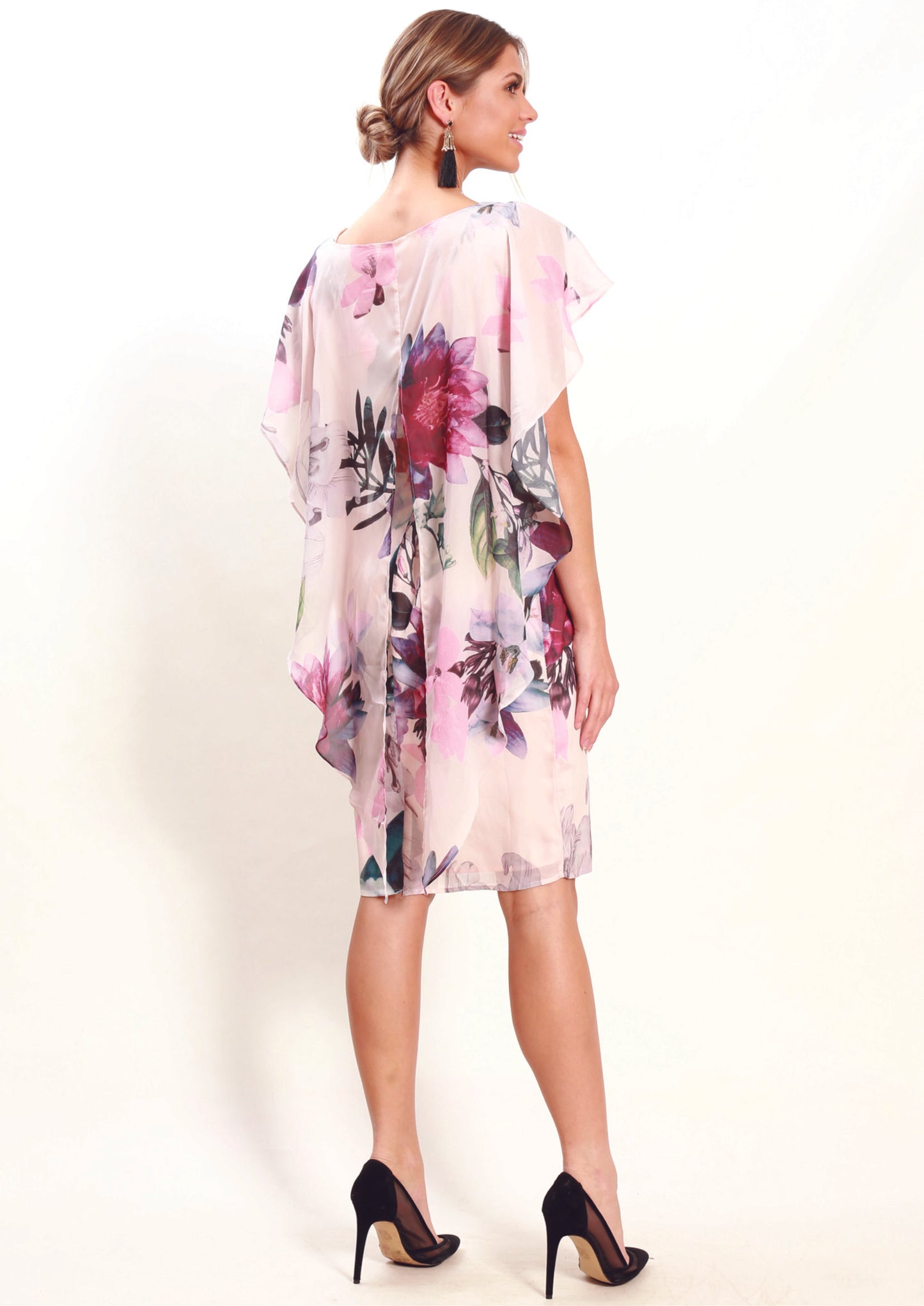 LA0030TB Pink Floral Chiffon Overlay Dress (Pack)