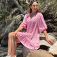 LA0603-7SS Pink Floral Print Drop Waist Dress (Pack) -SALE
