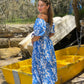 LA0715-2SS Square Neck Blue Print Midi Dress (Pack) New Arrival