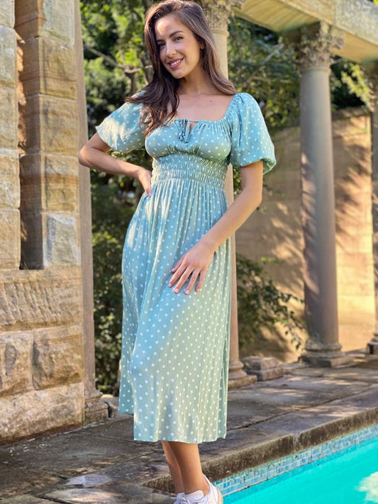 LA1020-1SS Mint Polka Dot Midi Dress