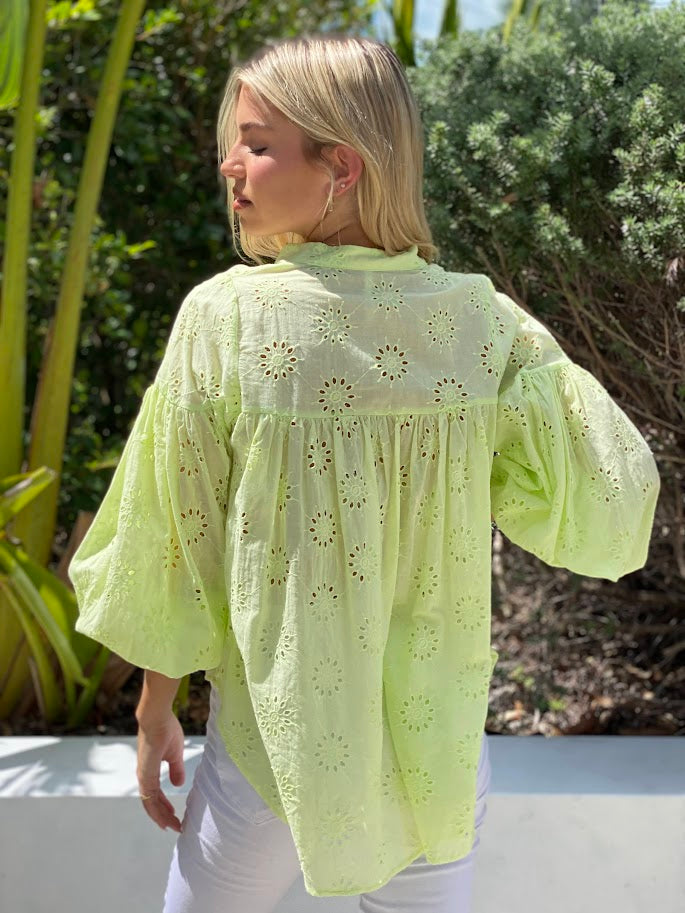 LA1056-1SS Johnny Collar Embroidered Blouse - More Colours Available
