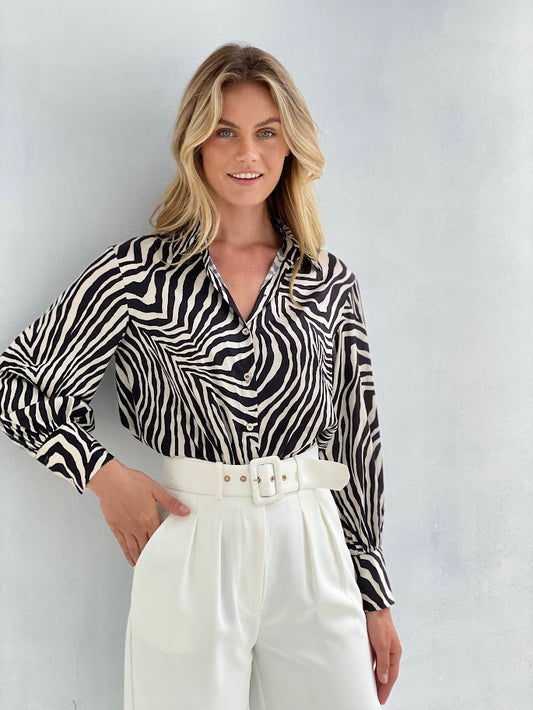 LA1133-7SS Satin Zebra Print Shirt