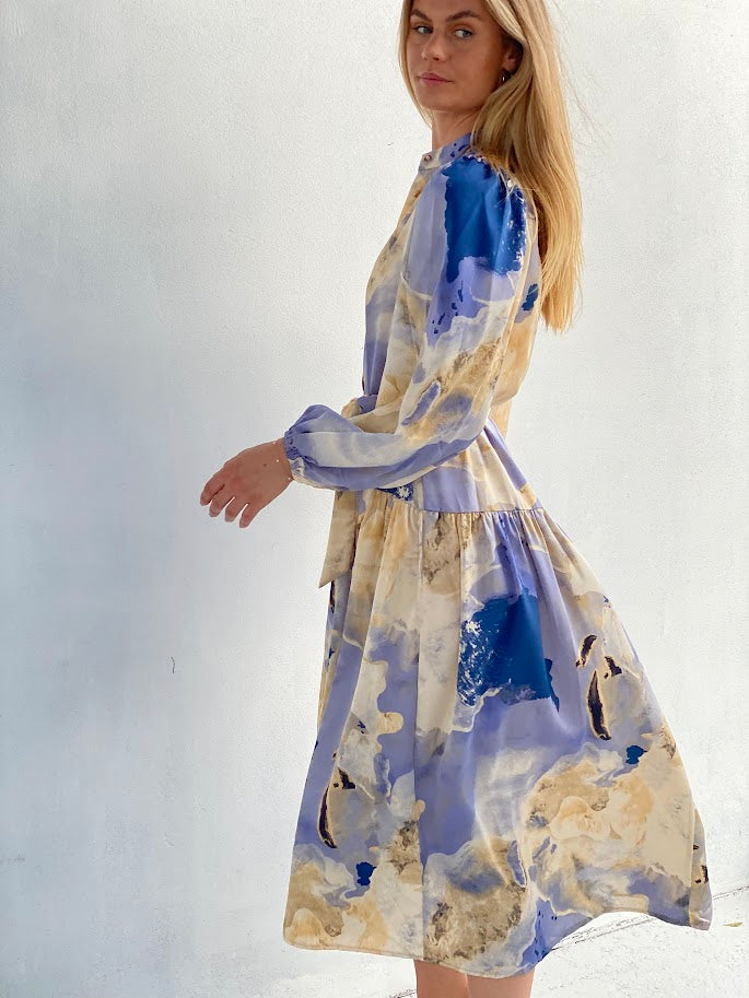 LA1180-5SS Satin Watercolour Midi Dress