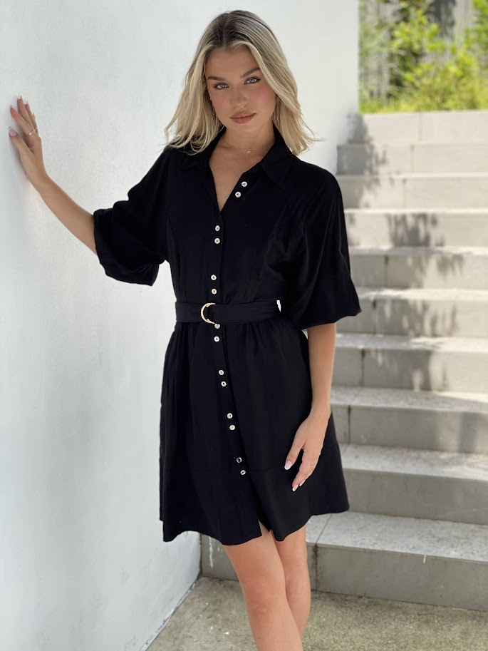 LA1191-2SS Collared Balloon Sleeve Shirt Dress - More Colours Available