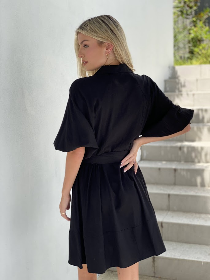LA1191-2SS Collared Balloon Sleeve Shirt Dress - More Colours Available