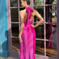 LA1233SS Halter-Neck Pleated Satin maxi Dress - More Colours Available