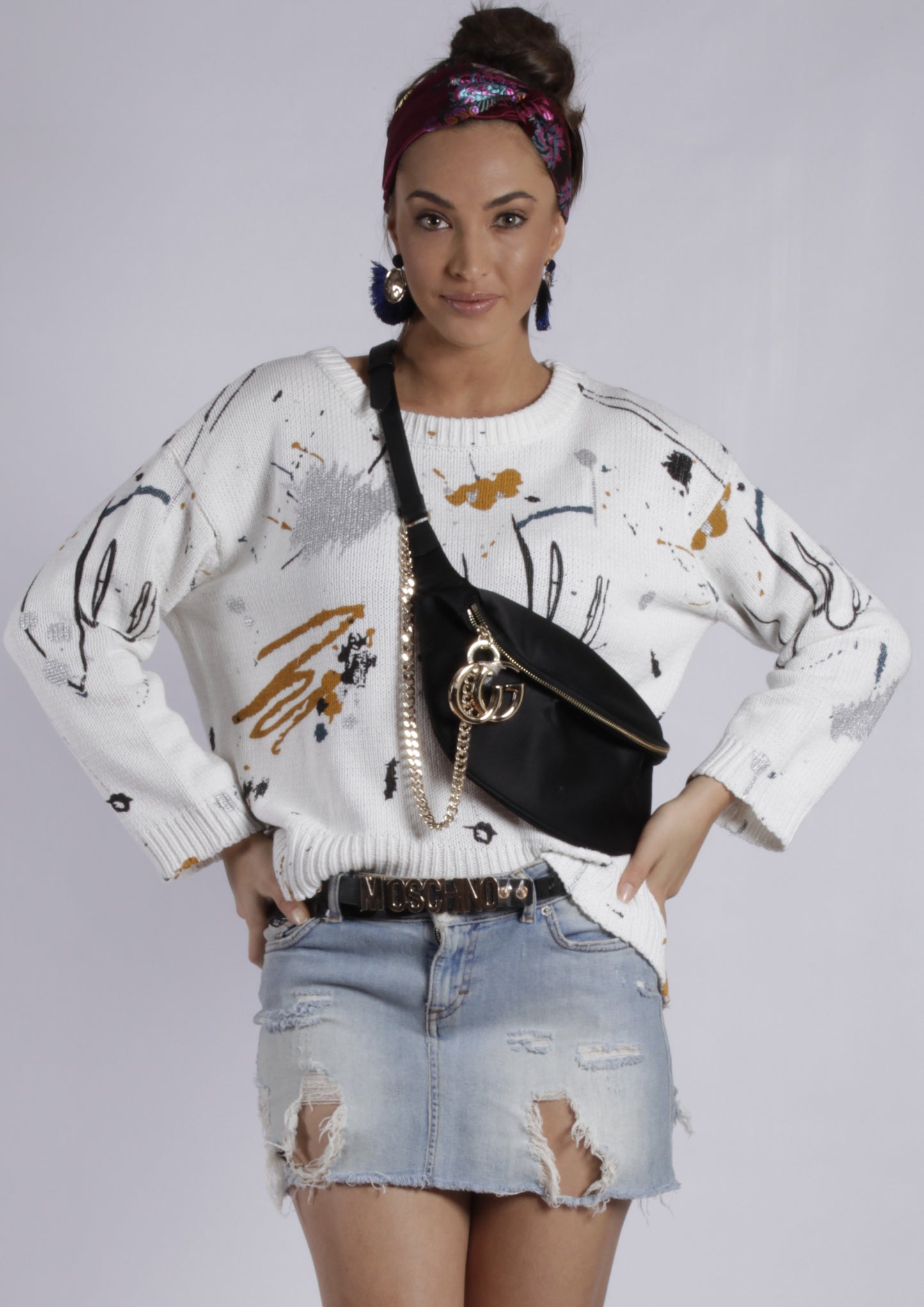 ZW16426-1SS White Long Sleeve Printed Top (Pack)