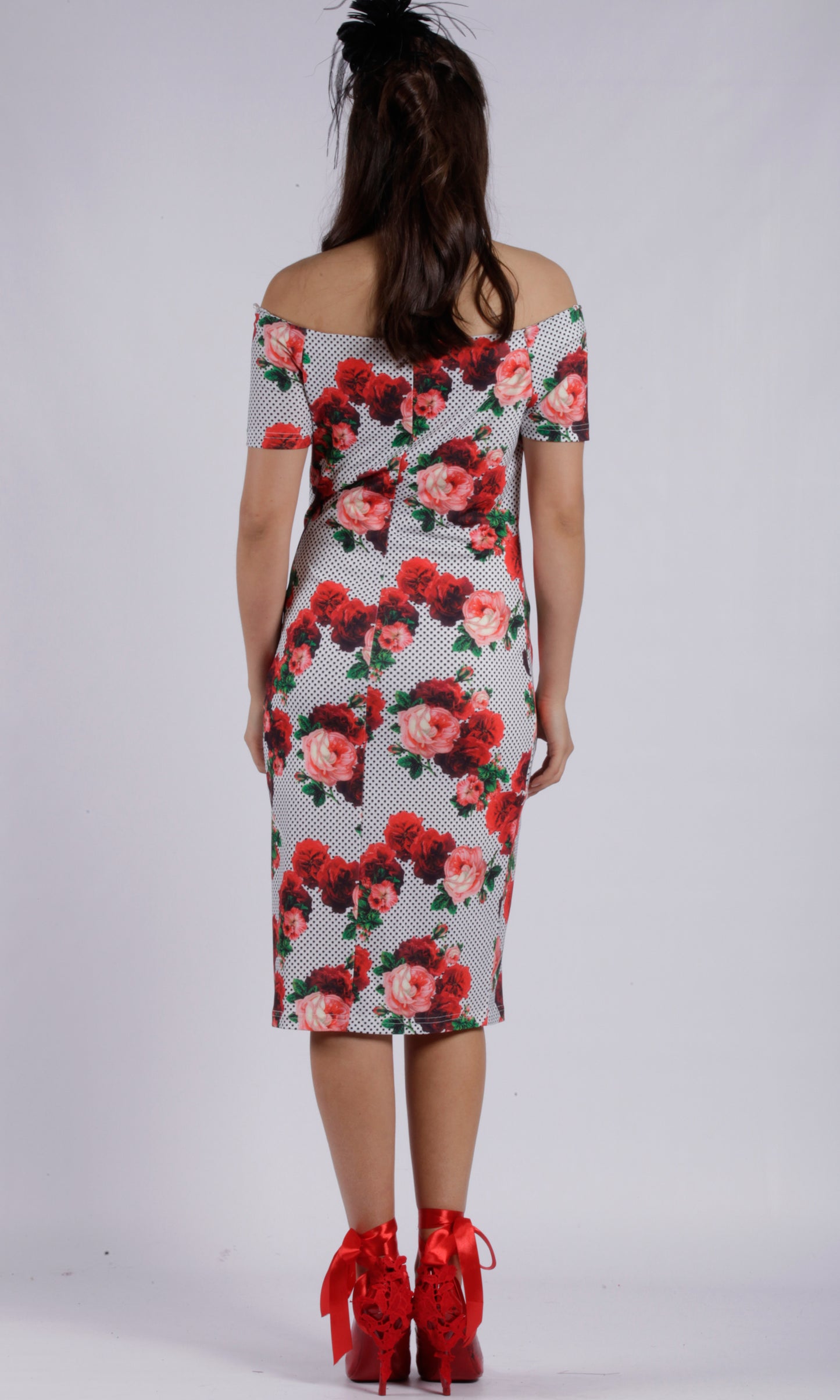 VS7270TB Red Roses with Polka Dots Bodycon Dress (Pack) On Sale