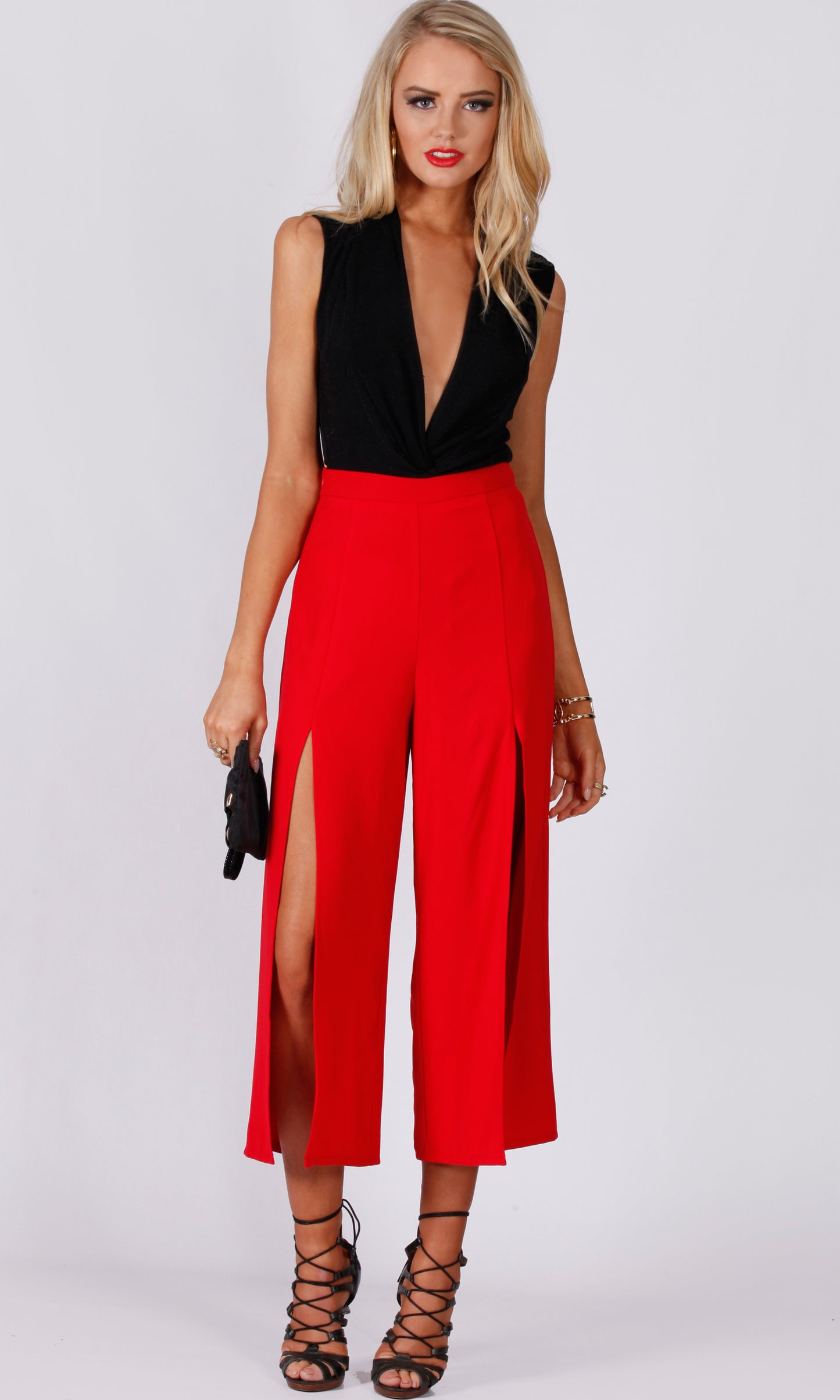 XW1704SS Red Split Cropped Pants