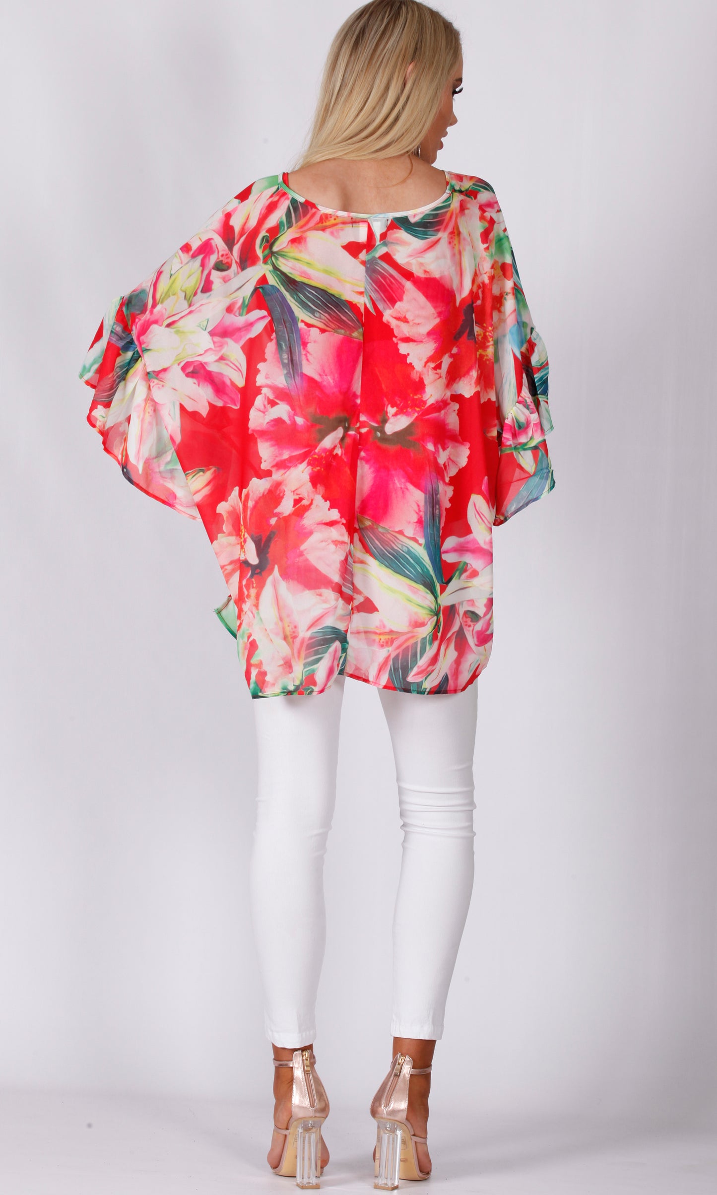 VS7167-1NC Red Floral Chiffon Top (Pack)