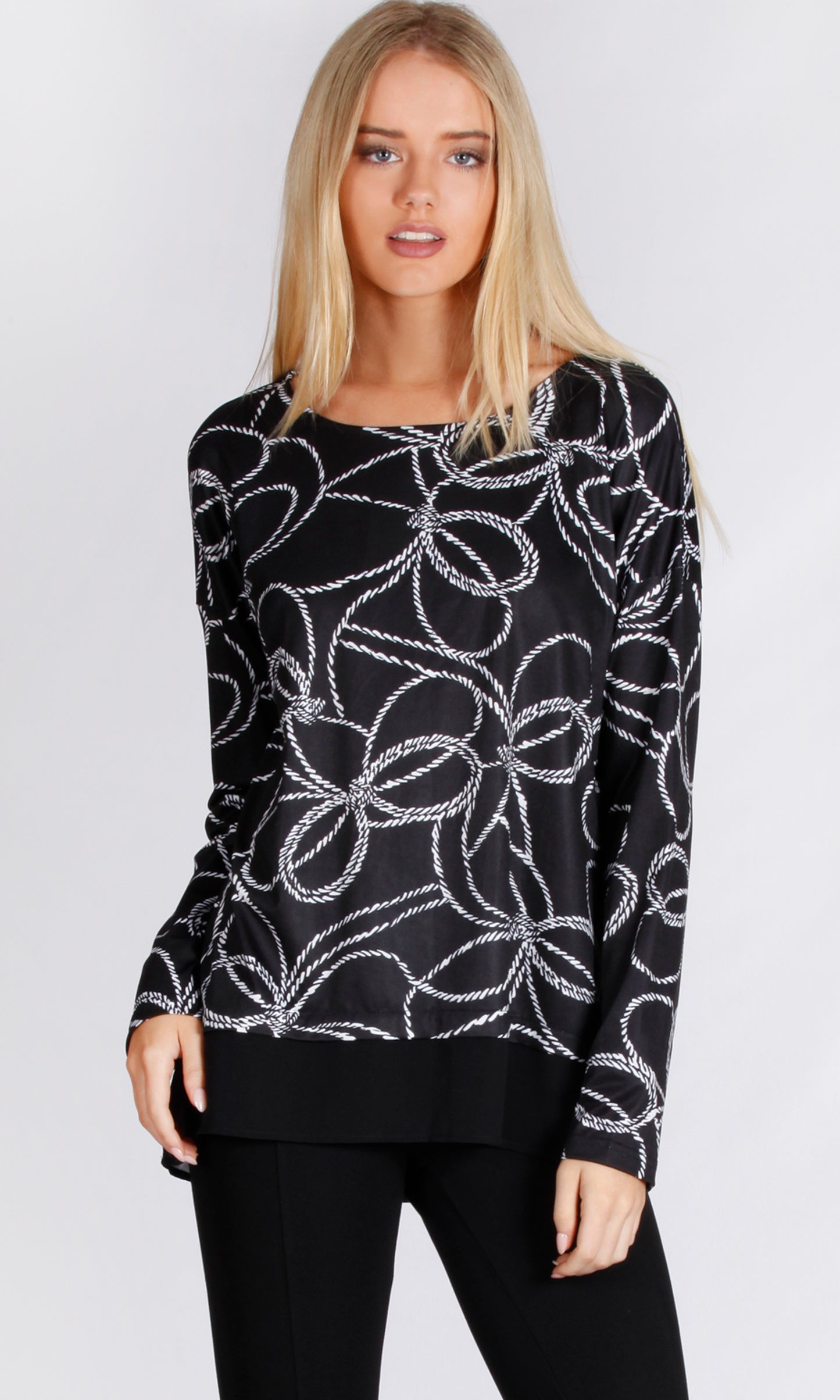 BS1016041-7NC Nautical Rope Print Long Sleeve Top (Pack) New Arrival