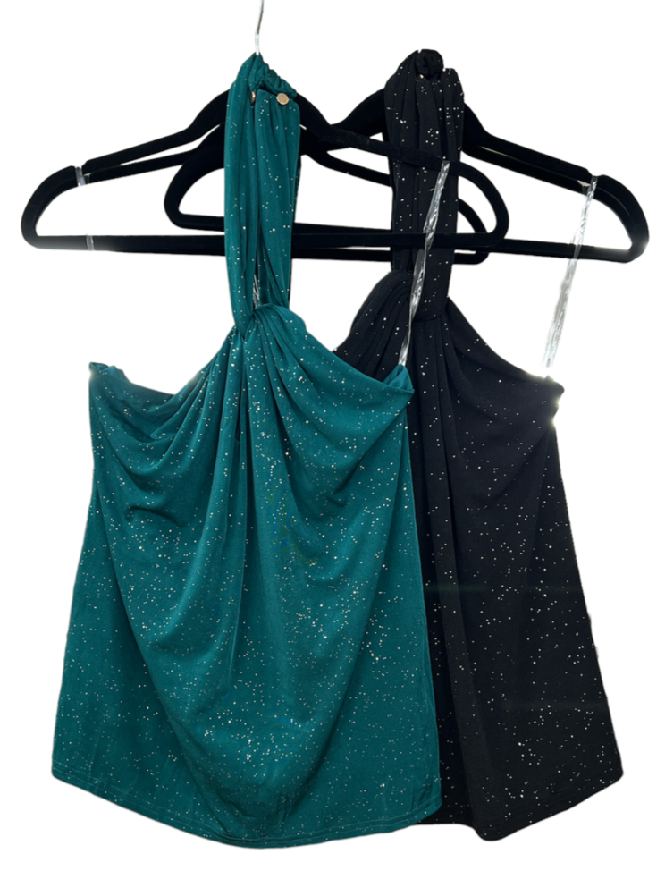 LA1262-1SS Glittery Halter Neck Top - More Colours Available - On Sale