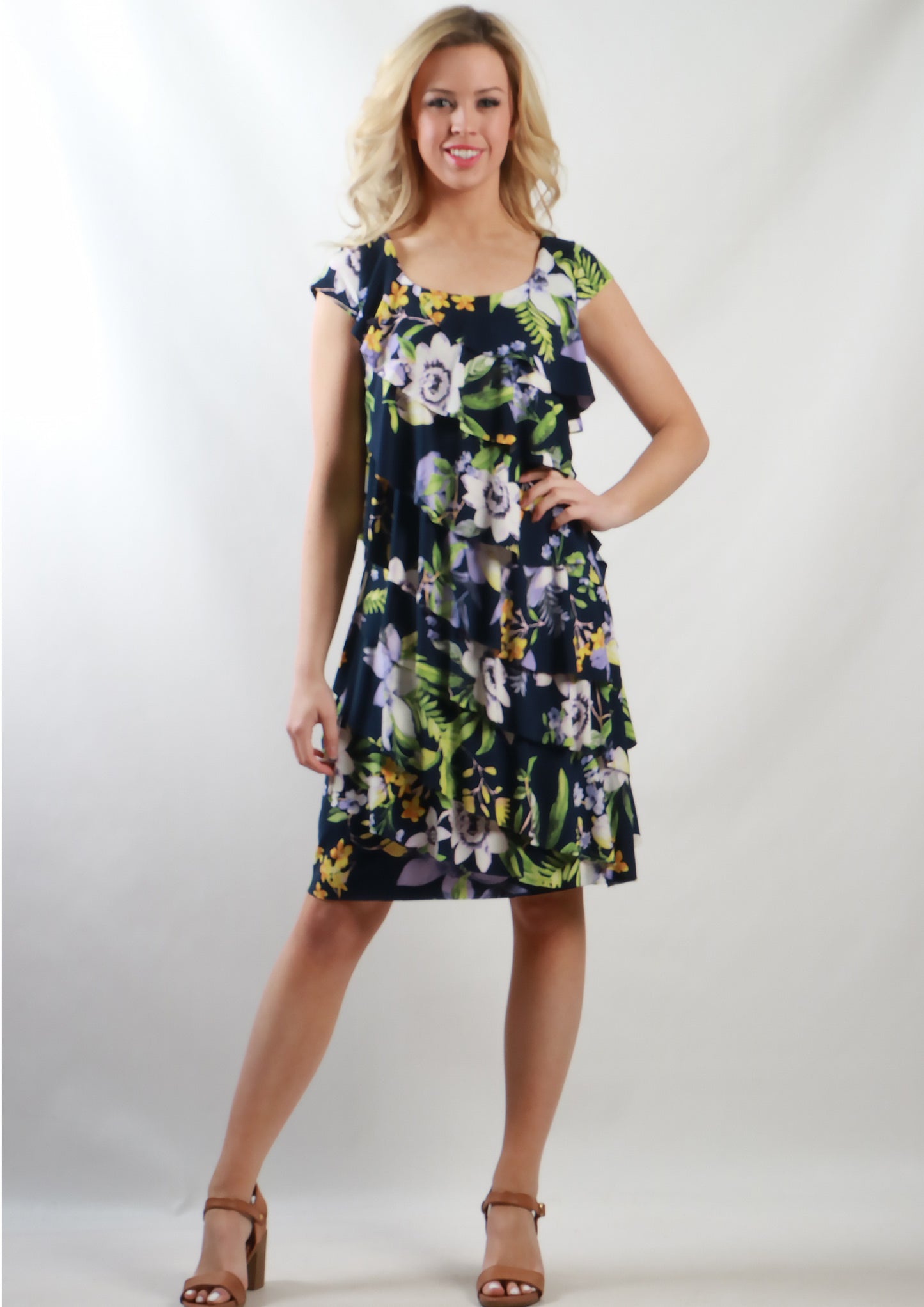 BS31616-206TB Navy Floral Ruffle Teired Dress (Pack)