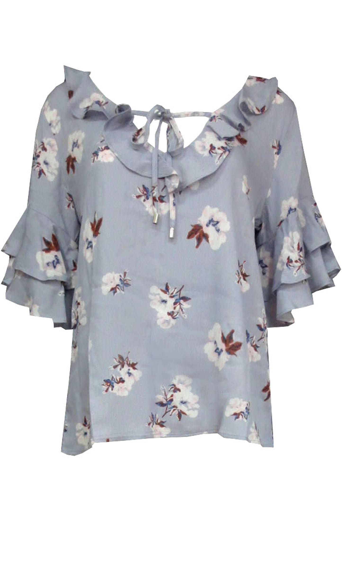 RC0807SS Double Ruffle 3/4 Sleeve Floral Top