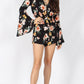 RV0987-1SS Floral Front Tie Bell Sleeve Playsuit (Pack)