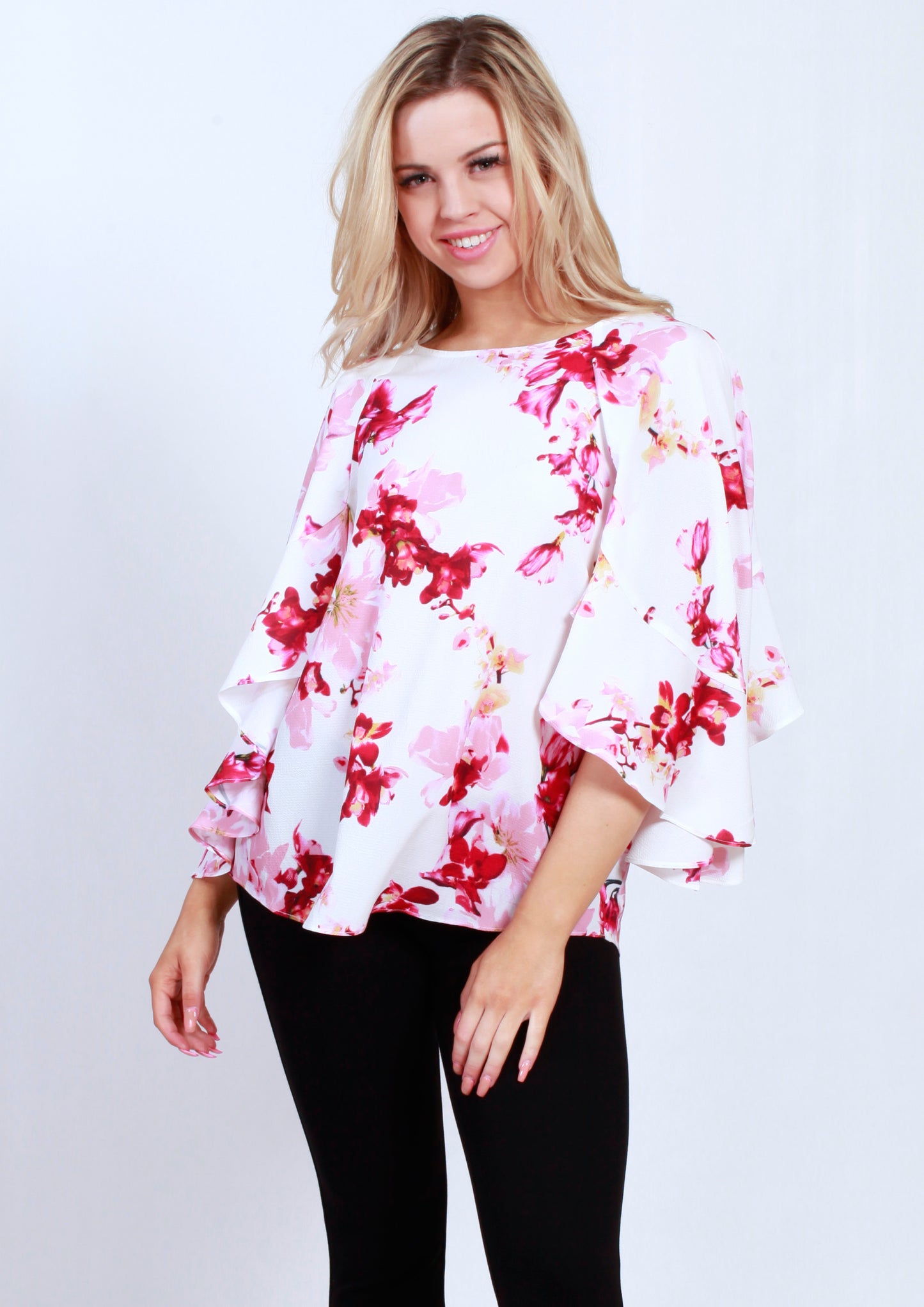 VY0396TB Floral Ruffle Sleeve Top (Pack)