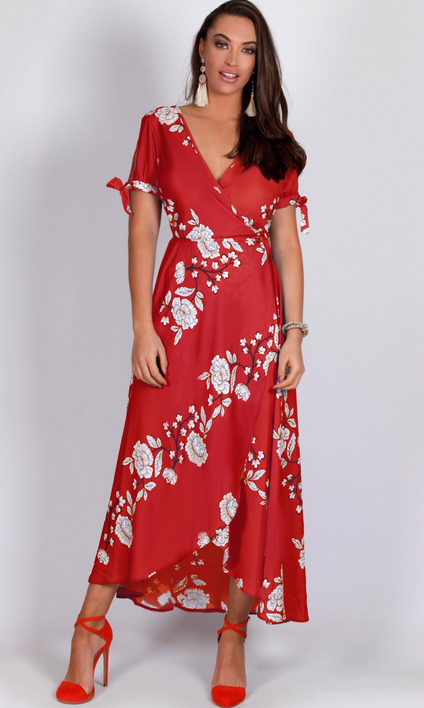 VS7245SS RED FLORAL WRAP DRESS (Pack)