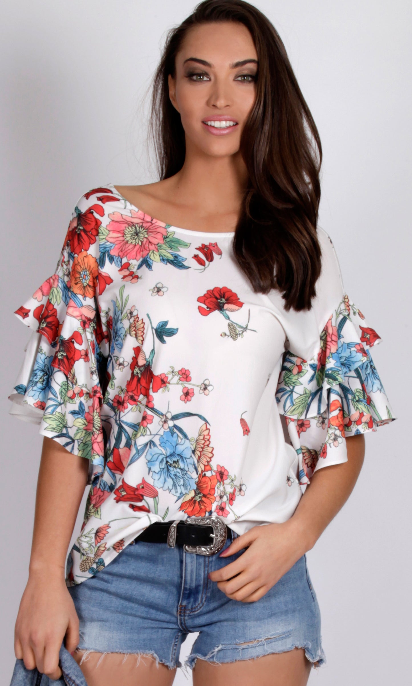 RV0850-3SS Double Ruffle Sleeve Top (Pack)