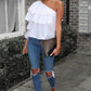 One Shoulder Loose Fit Top with Ruffles